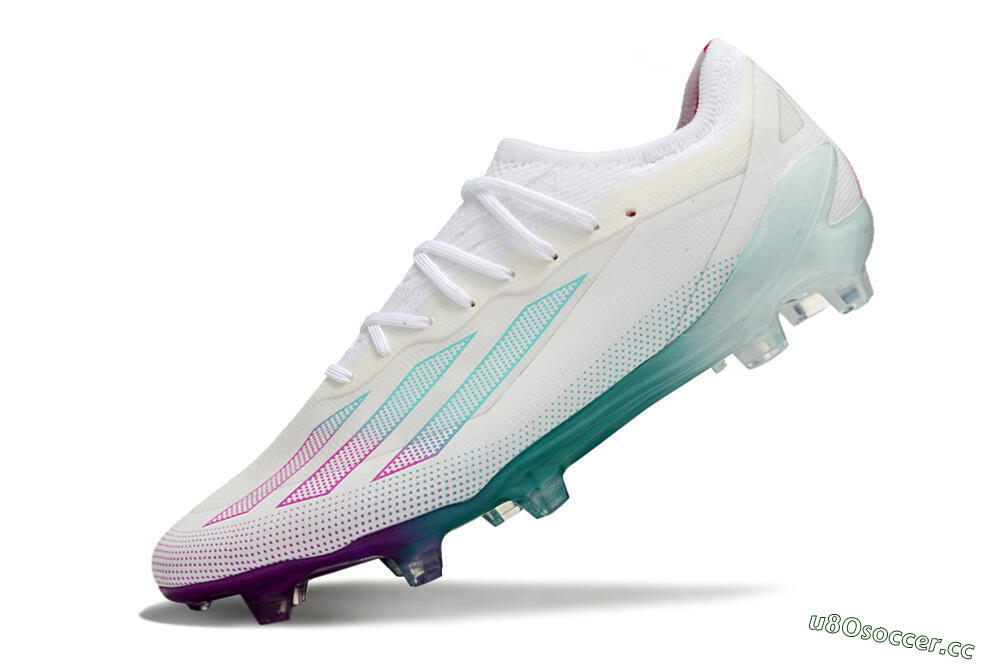 Men's Adidas X23 crazyfast.1 Messi FG Firm Ground Low-Tops Football Boots - White/Pink/Green 5