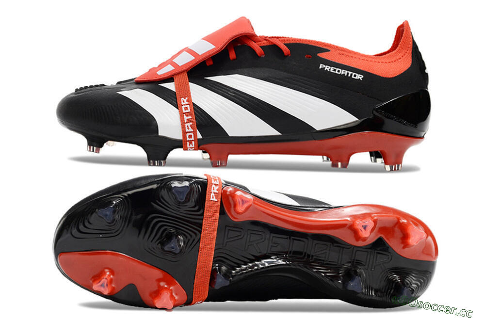 Men's Adidas Predator Elite Foldover Tongue FG Firm Ground Low-Tops Football Boots - Black/White/Red 1