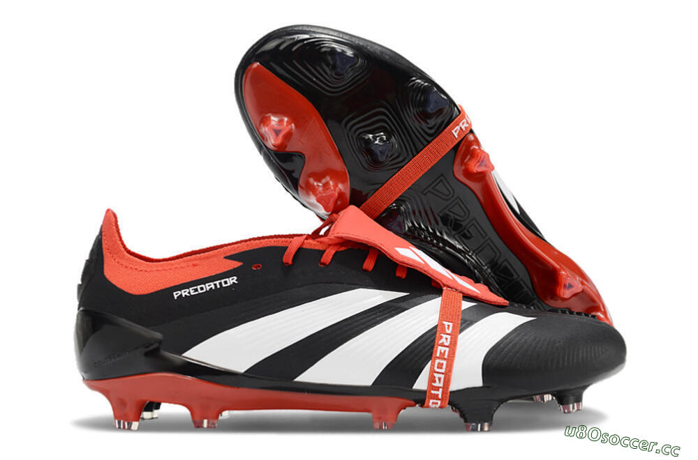 Men's Adidas Predator Elite Foldover Tongue FG Firm Ground Low-Tops Football Boots - Black/White/Red 2