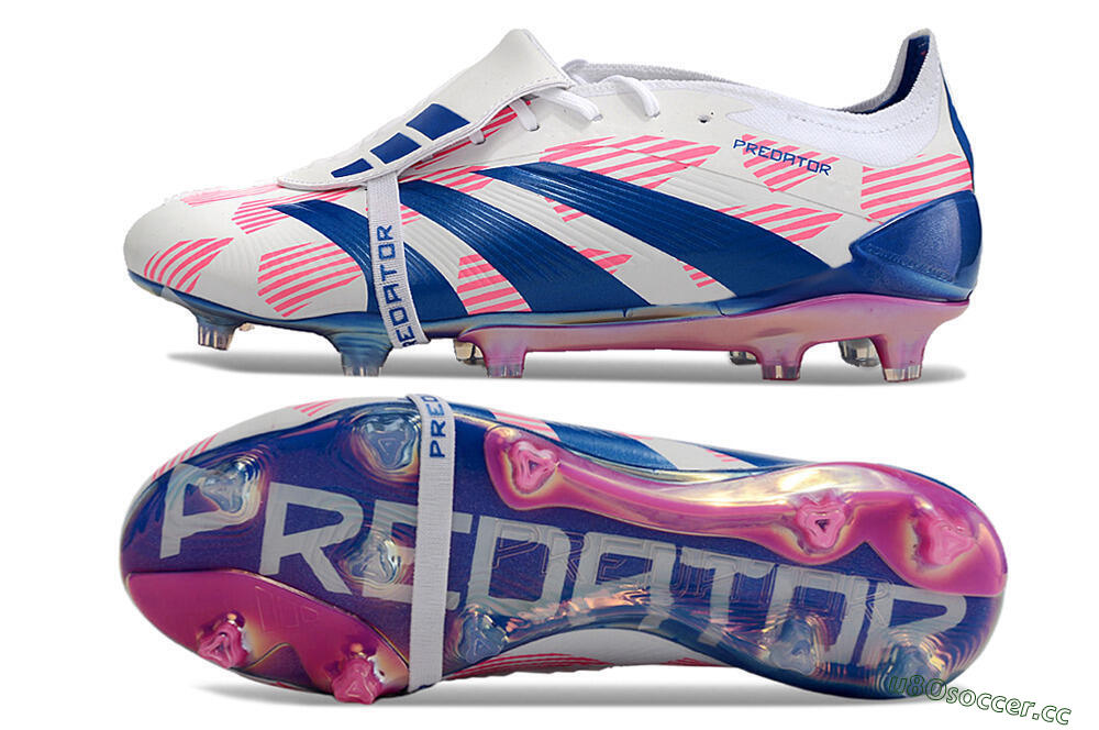 Men's Adidas Predator Elite Foldover Tongue FG Firm Ground Low-Tops Football Boots - White/Pink/Blue 1