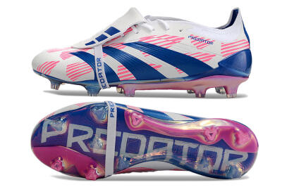 Men's Adidas Predator Elite Foldover Tongue FG Firm Ground Low-Tops Football Boots - White/Pink/Blue