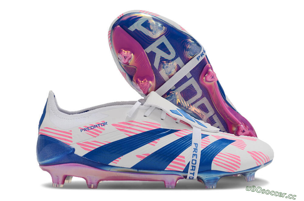 Men's Adidas Predator Elite Foldover Tongue FG Firm Ground Low-Tops Football Boots - White/Pink/Blue 2