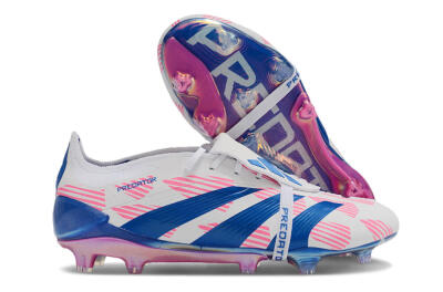 Men's Adidas Predator Elite Foldover Tongue FG Firm Ground Low-Tops Football Boots - White/Pink/Blue