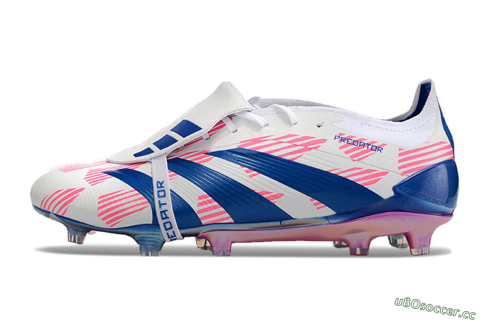 Men's Adidas Predator Elite Foldover Tongue FG Firm Ground Low-Tops Football Boots - White/Pink/Blue 0