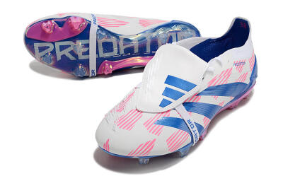 Men's Adidas Predator Elite Foldover Tongue FG Firm Ground Low-Tops Football Boots - White/Pink/Blue
