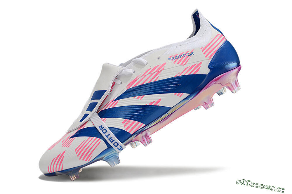 Men's Adidas Predator Elite Foldover Tongue FG Firm Ground Low-Tops Football Boots - White/Pink/Blue 5