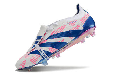 Men's Adidas Predator Elite Foldover Tongue FG Firm Ground Low-Tops Football Boots - White/Pink/Blue