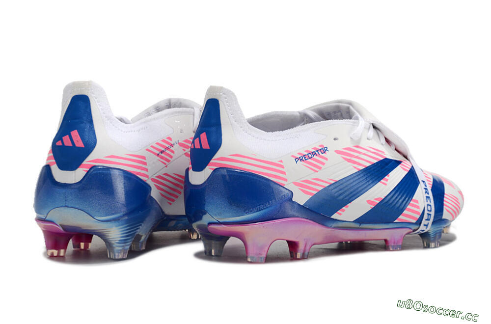 Men's Adidas Predator Elite Foldover Tongue FG Firm Ground Low-Tops Football Boots - White/Pink/Blue 6