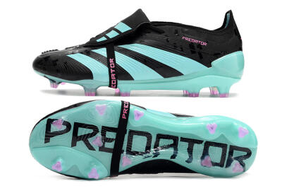Men's Adidas Predator Elite Foldover Tongue FG Firm Ground Low-Tops Football Boots - Black/Jade/Purple
