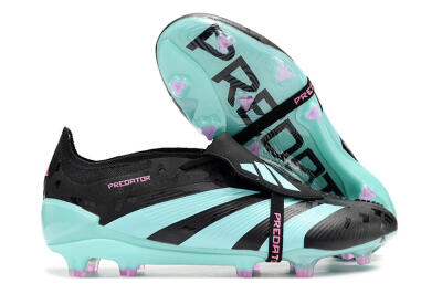 Men's Adidas Predator Elite Foldover Tongue FG Firm Ground Low-Tops Football Boots - Black/Jade/Purple
