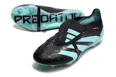 Men's Adidas Predator Elite Foldover Tongue FG Firm Ground Low-Tops Football Boots - Black/Jade/Purple