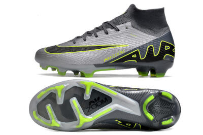 Unisex Nike Air Zoom Mercurial Superfly 9 Elite FG Firm Ground High-Tops Football Boots - Silver/Grey/Green