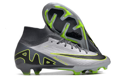 Unisex Nike Air Zoom Mercurial Superfly 9 Elite FG Firm Ground High-Tops Football Boots - Silver/Grey/Green