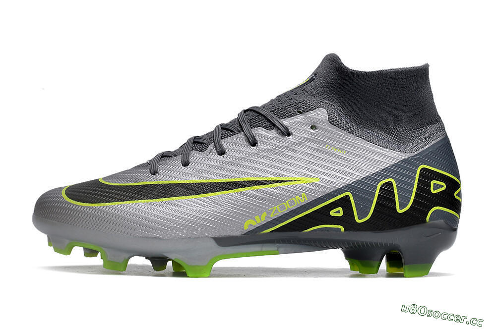 Unisex Nike Air Zoom Mercurial Superfly 9 Elite FG Firm Ground High-Tops Football Boots - Silver/Grey/Green 0