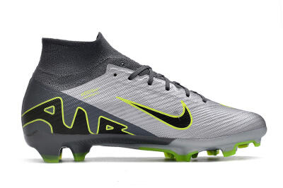 Unisex Nike Air Zoom Mercurial Superfly 9 Elite FG Firm Ground High-Tops Football Boots - Silver/Grey/Green