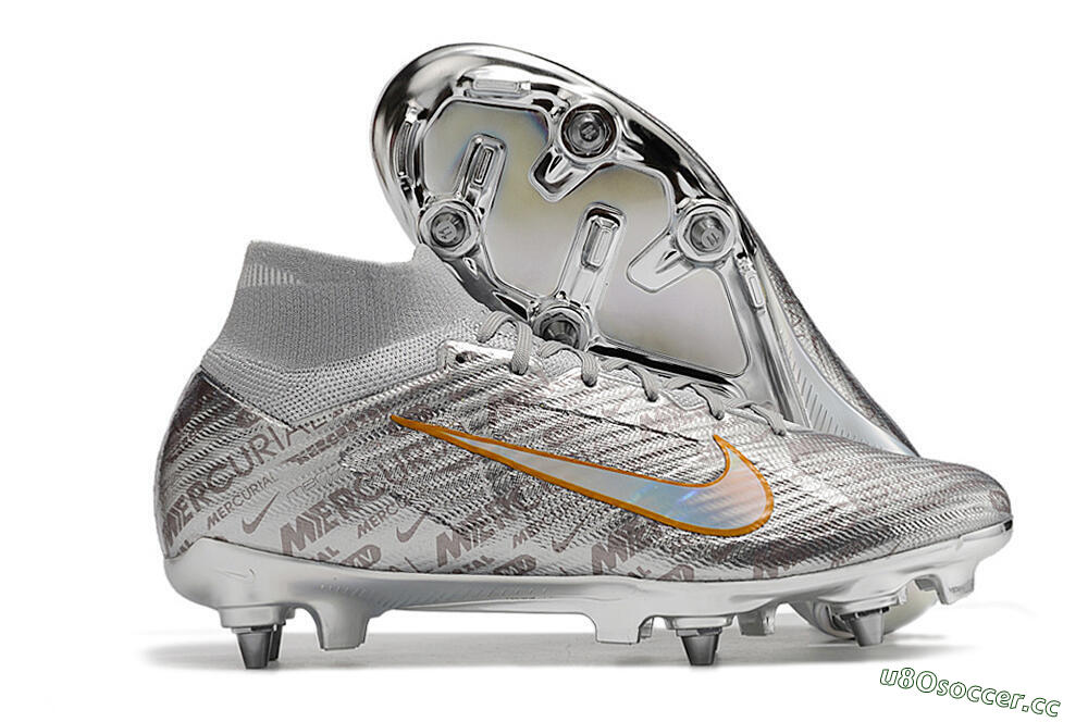 Men's Nike Air Zoom Mercurial Superfly 9 Elite SG Soft Ground High-Tops Football Boots - Silver/Gold 2