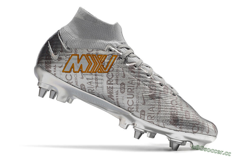 Men's Nike Air Zoom Mercurial Superfly 9 Elite SG Soft Ground High-Tops Football Boots - Silver/Gold 5