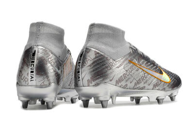 Men's Nike Air Zoom Mercurial Superfly 9 Elite SG Soft Ground High-Tops Football Boots - Silver/Gold