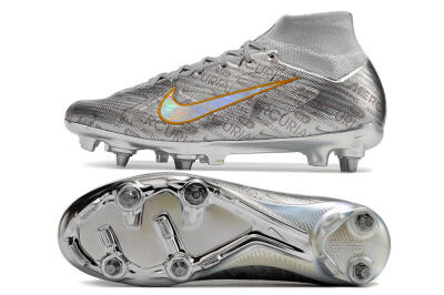 Men's Nike Air Zoom Mercurial Superfly 9 Elite SG Soft Ground High-Tops Football Boots - Silver/Gold