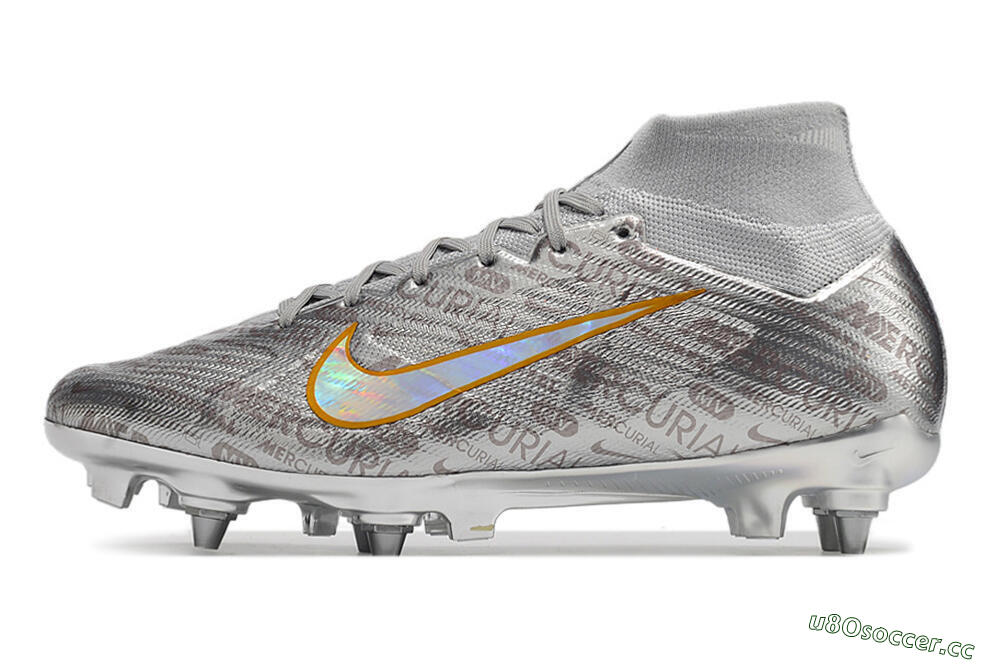 Men's Nike Air Zoom Mercurial Superfly 9 Elite SG Soft Ground High-Tops Football Boots - Silver/Gold 0