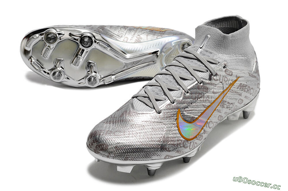 Men's Nike Air Zoom Mercurial Superfly 9 Elite SG Soft Ground High-Tops Football Boots - Silver/Gold 3