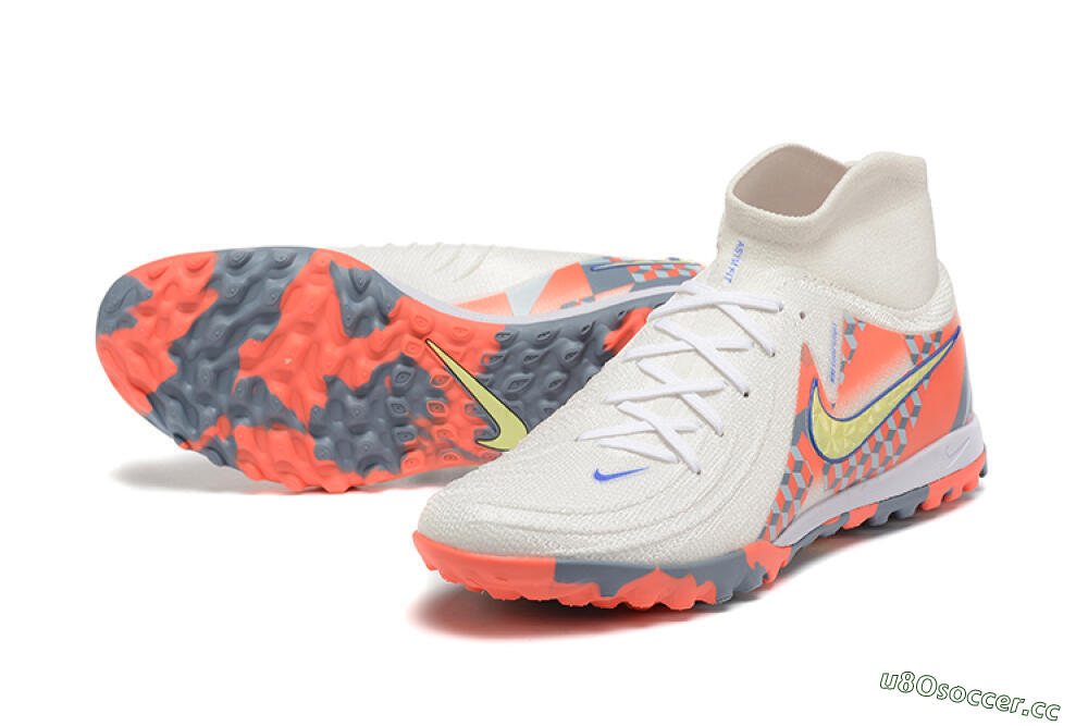 Men's Nike Phantom Luna 2 Elite TF Artificial Turf High-Tops Football Shoes - White/Pink/Yellow 3