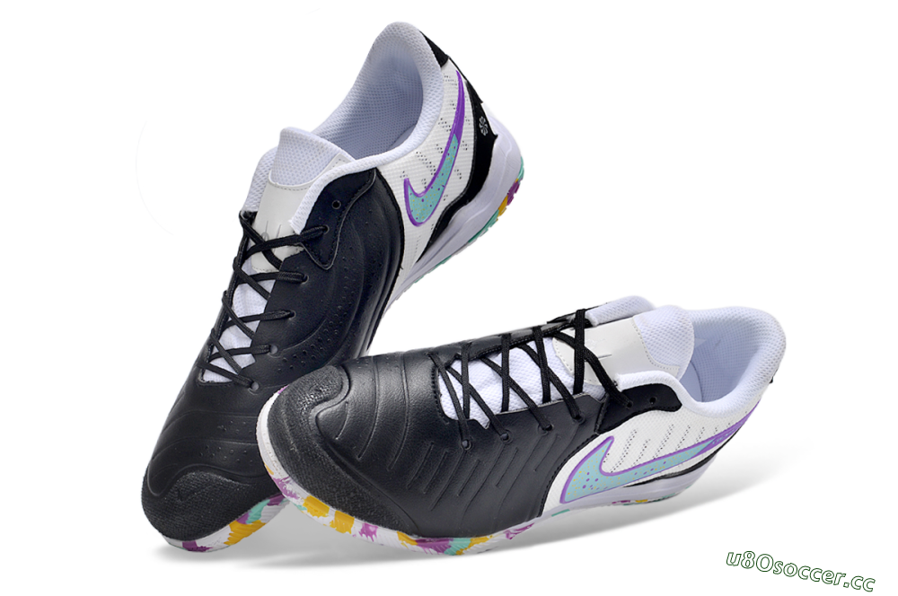 Men's Nike Tiempo Legend 10 IC Indoor & Futsal Low-Tops Football Shoes - Black/White/Jade/Purple 3