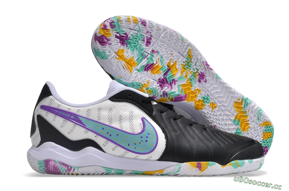 Men's Nike Tiempo Legend 10 IC Indoor & Futsal Low-Tops Football Shoes - Black/White/Jade/Purple 2