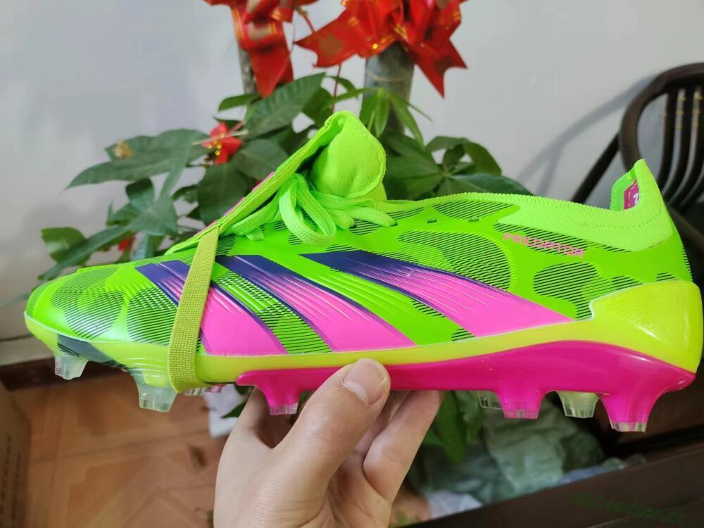 Men's Adidas Predator Elite Foldover Tongue FG Firm Ground Low-Tops Football Boots - Green/Pink/Purple/Yellow