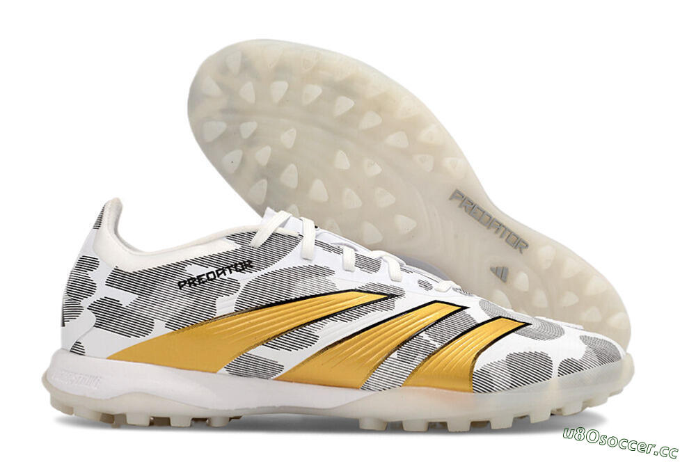 Men's Adidas Predator 24 Elite TF Artificial Turf Low-Tops Football Shoes - Black/White/Gold 2