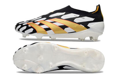 Men's Adidas Predator 24 Elite Laceless FG Firm Ground Low-Tops Football Boots - Black/White/Gold