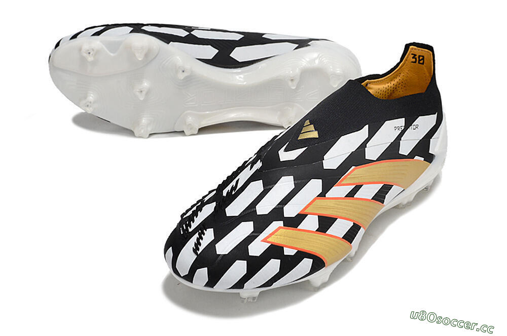 Men's Adidas Predator 24 Elite Laceless FG Firm Ground Low-Tops Football Boots - Black/White/Gold 3