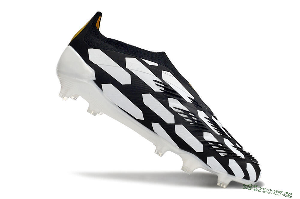 Men's Adidas Predator 24 Elite Laceless FG Firm Ground Low-Tops Football Boots - Black/White/Gold 4