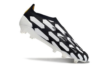 Men's Adidas Predator 24 Elite Laceless FG Firm Ground Low-Tops Football Boots - Black/White/Gold