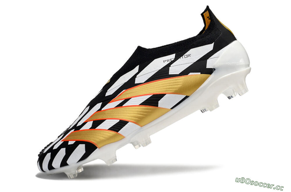 Men's Adidas Predator 24 Elite Laceless FG Firm Ground Low-Tops Football Boots - Black/White/Gold 5