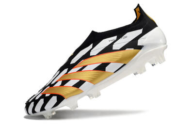 Men's Adidas Predator 24 Elite Laceless FG Firm Ground Low-Tops Football Boots - Black/White/Gold