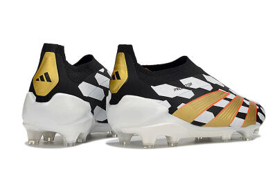 Men's Adidas Predator 24 Elite Laceless FG Firm Ground Low-Tops Football Boots - Black/White/Gold
