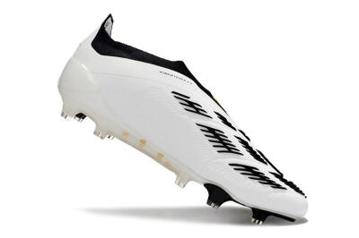 Men's Adidas Predator 24 Elite Laceless FG Firm Ground Low-Tops Football Boots - White/Gold/Black