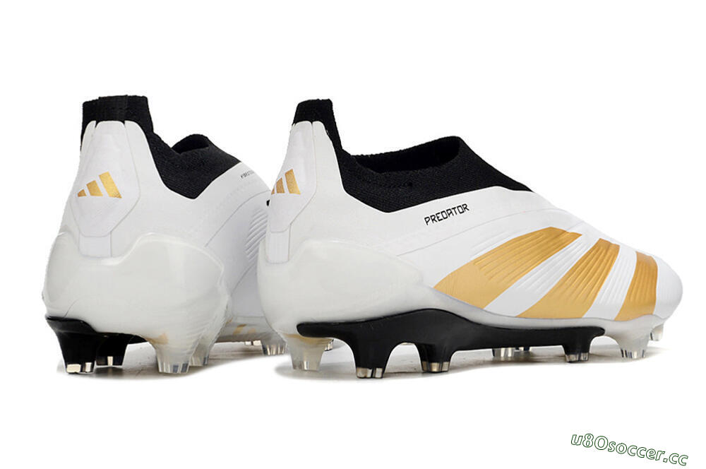 Men's Adidas Predator 24 Elite Laceless FG Firm Ground Low-Tops Football Boots - White/Gold/Black 6