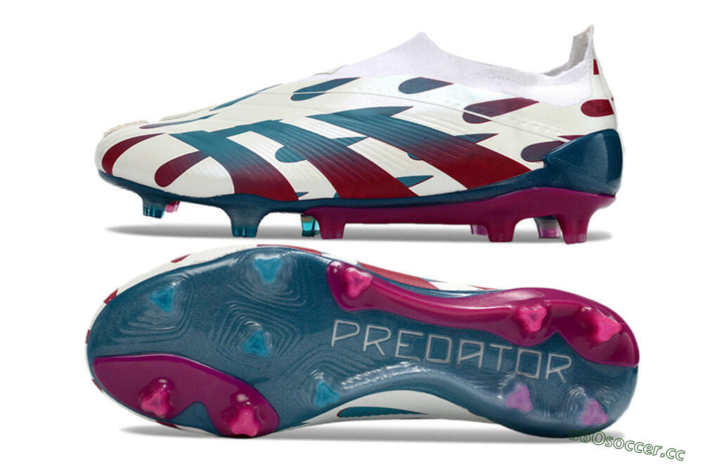 Men's Adidas Predator 24 Elite Laceless FG Firm Ground Low-Tops Football Boots - Beige/Blue/Red 1
