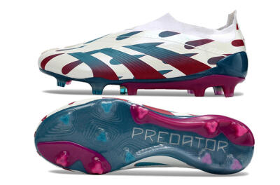 Men's Adidas Predator 24 Elite Laceless FG Firm Ground Low-Tops Football Boots - Beige/Blue/Red