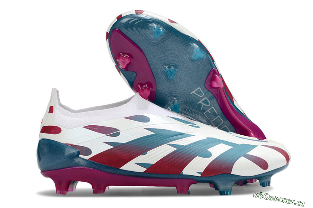 Men's Adidas Predator 24 Elite Laceless FG Firm Ground Low-Tops Football Boots - Beige/Blue/Red 2