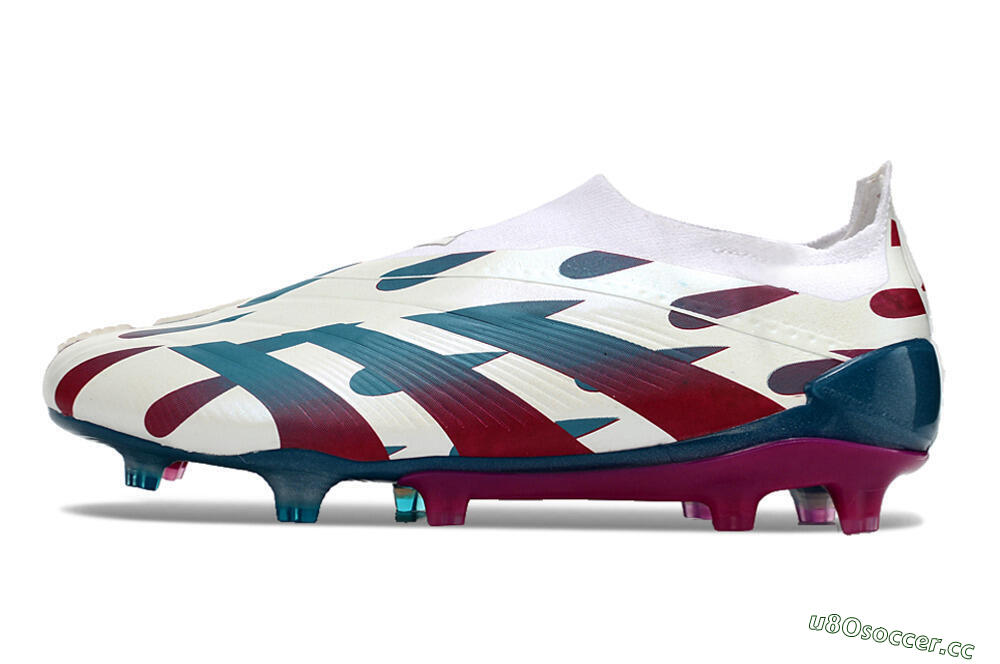 Men's Adidas Predator 24 Elite Laceless FG Firm Ground Low-Tops Football Boots - Beige/Blue/Red 0