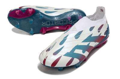 Men's Adidas Predator 24 Elite Laceless FG Firm Ground Low-Tops Football Boots - Beige/Blue/Red