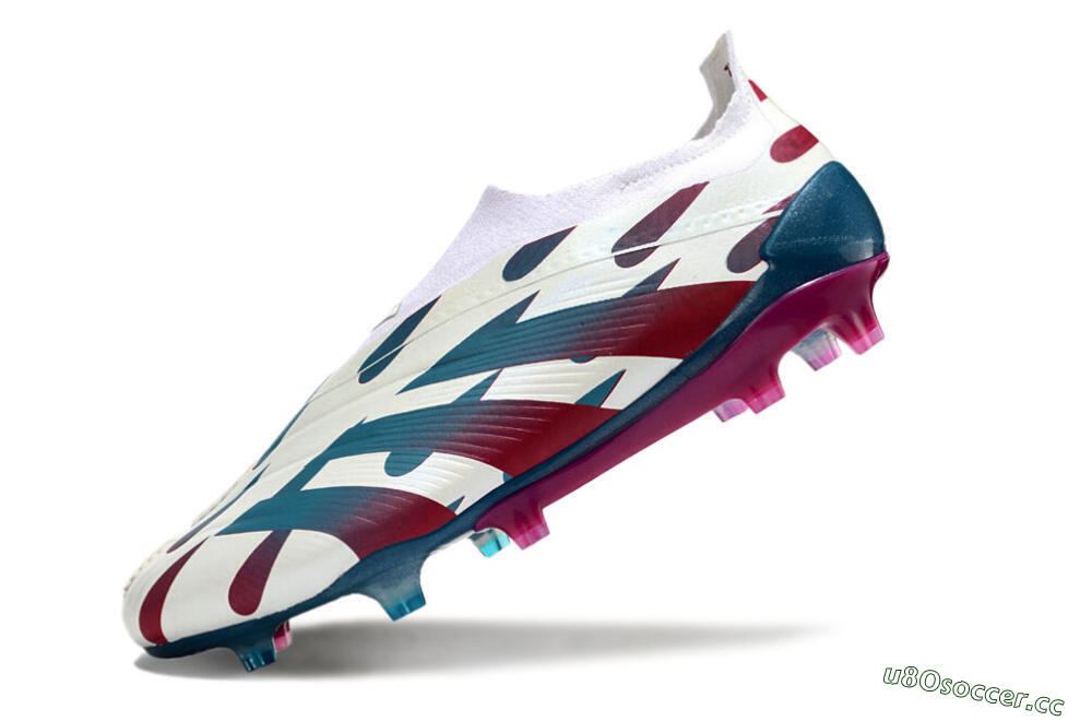 Men's Adidas Predator 24 Elite Laceless FG Firm Ground Low-Tops Football Boots - Beige/Blue/Red 5