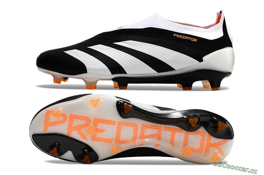 Men's Adidas Predator 24 Elite Laceless FG Firm Ground Low-Tops Football Boots - Black/White/Orange 1