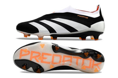 Men's Adidas Predator 24 Elite Laceless FG Firm Ground Low-Tops Football Boots - Black/White/Orange