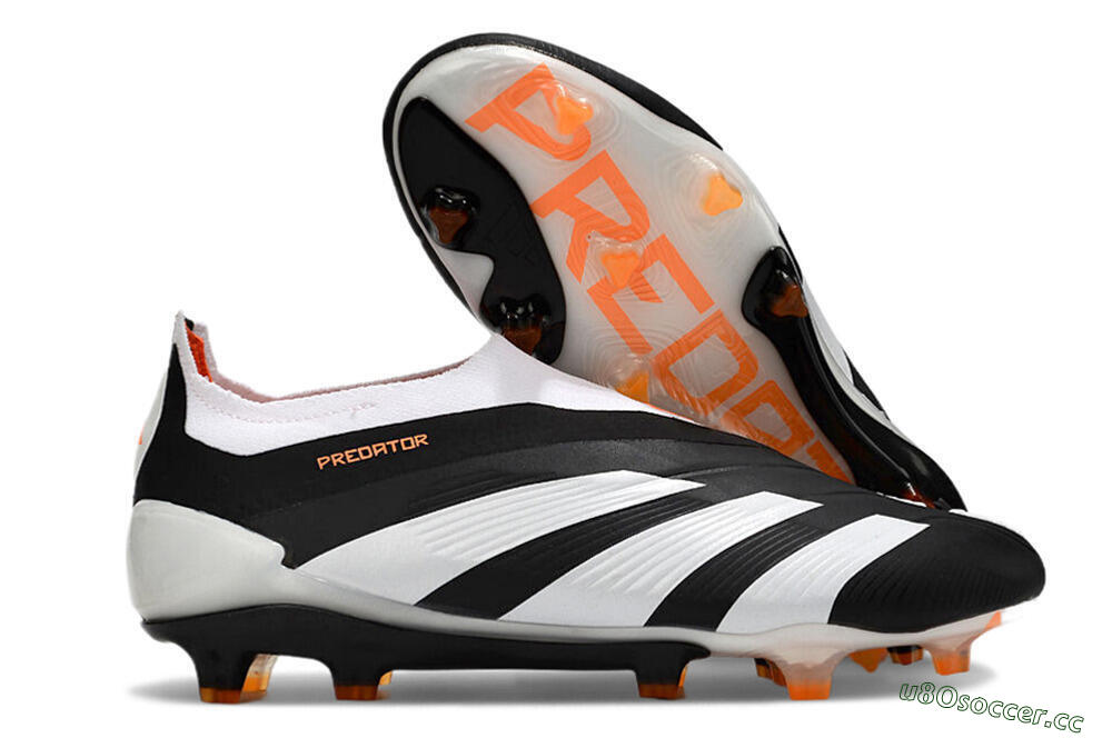Men's Adidas Predator 24 Elite Laceless FG Firm Ground Low-Tops Football Boots - Black/White/Orange 2