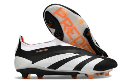 Men's Adidas Predator 24 Elite Laceless FG Firm Ground Low-Tops Football Boots - Black/White/Orange