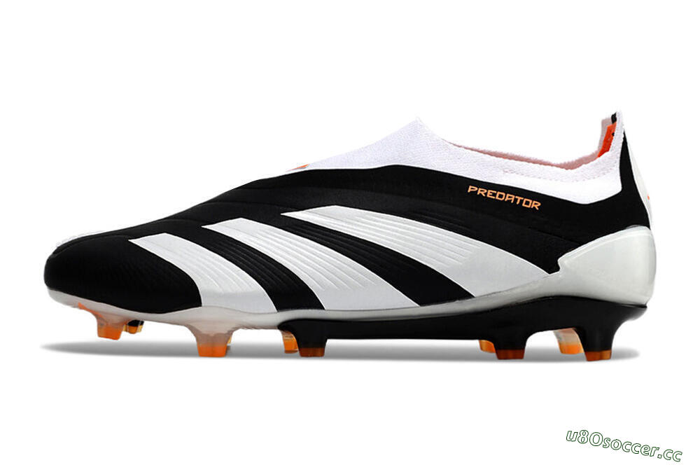 Men's Adidas Predator 24 Elite Laceless FG Firm Ground Low-Tops Football Boots - Black/White/Orange 0